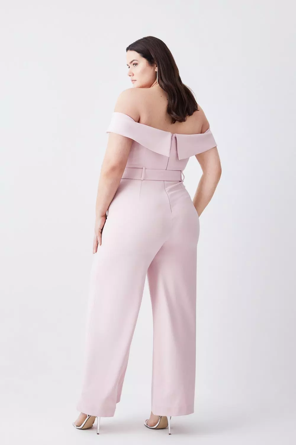 Plus Size Structured Crepe Off The Shoulder Belted Wide Leg 